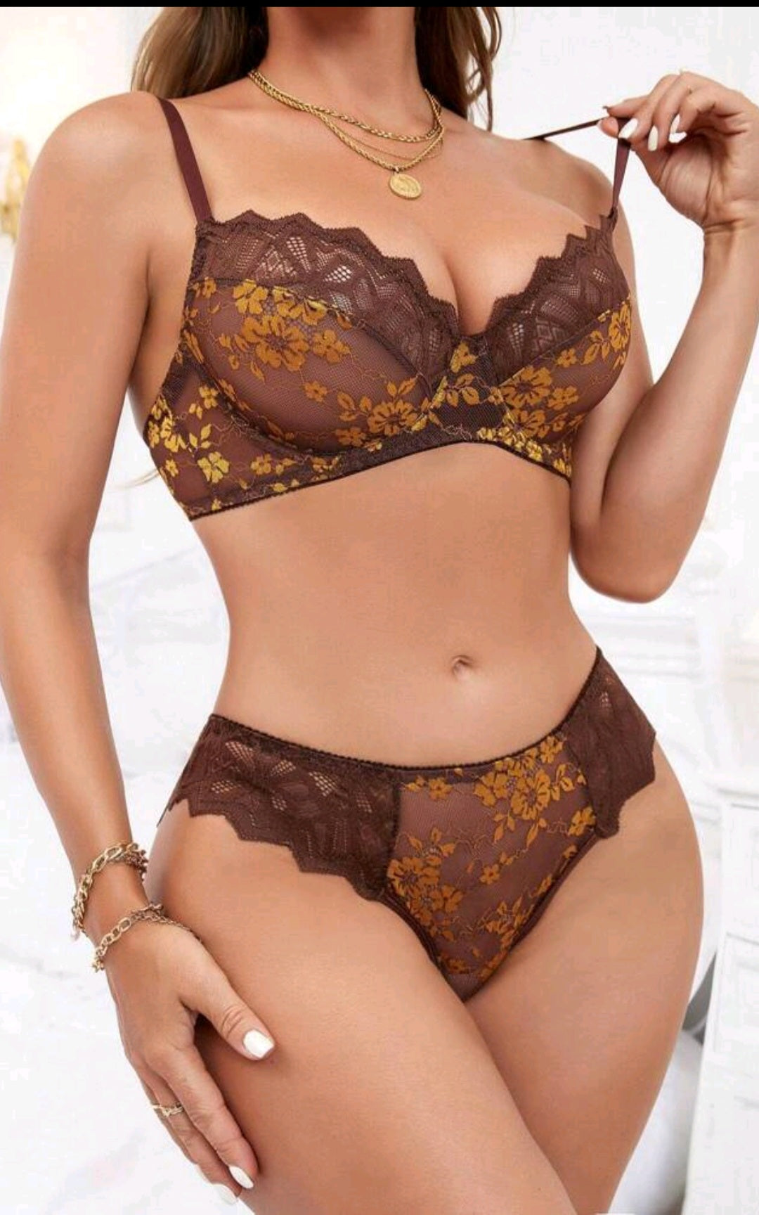 Lace Brown Bra Set